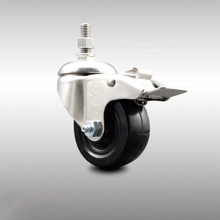 Service Caster 3.5 Inch 316SS Hard Rubber Swivel 3/8 Inch Threaded Stem Caster Total Lock Brake SCC-SS316TSTTL20S3514-HRS-381615